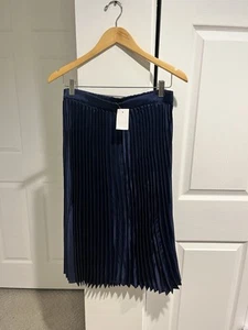 NWT J Crew Gwyneth pleated slip skirt Navy Sz PL Satin Modest Preppy Casual - Picture 1 of 9