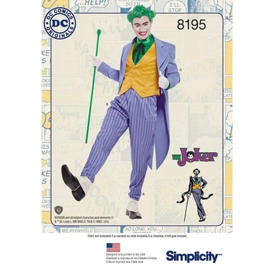 Simplicity Pattern 8195 DC Comics Joker Costume Pants Vest Jacket Sz 38-44 UNCUT - Image 1 of 3