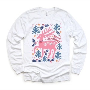 Boho Reindeer Christmas Shirt - Long Sleeve Tees & Sweatshirts - Picture 1 of 4
