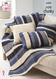 King Cole 6363 Knitting Pattern Super Chunky Throw and Assorted Cushion Covers - Picture 1 of 3
