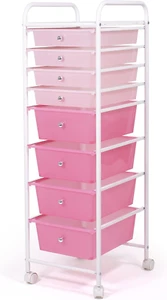 8-Drawer Rolling Storage Cart - Lockable Wheels, Organizer, Pink - Picture 1 of 12