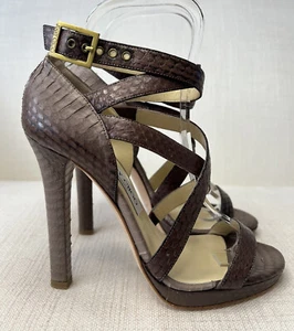 Sandalias Jimmy Choo Elaphe Piel de Serpiente Marrón Correas Talla 37.5 NUEVAS CON CAJA - Imagen 1 de 12