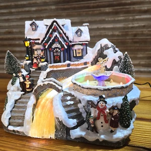 Vintage AVON Weihnachtsdorf Landschaft WASSERFALL mit Haus Glasfaser VIDEO! Getestet! - Bild 1 von 19