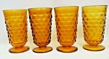Set 4 Indiana Glass Whitehall Colony Cubist Cube Amber Harvest Gold Glasses Cups