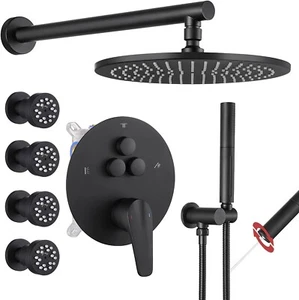 VANFOXLE Shower Faucet Set Matte Black Shower System,Push Button Diverter Shower - Picture 1 of 6