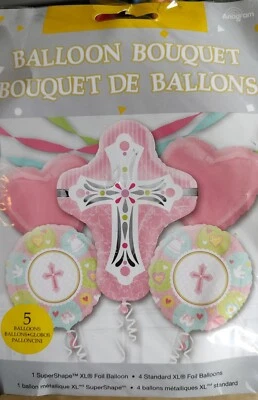 5件装女宝宝粉色十字架洗礼箔气球花束宗教仪式 — 第 1/2 张图片
