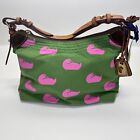 Dooney  Bourke Green and Pink Duck purse bag. Leather Strap. NEW