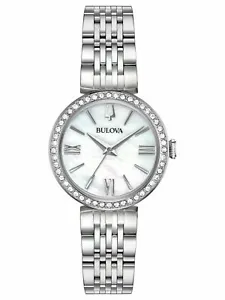Bulova Women's Crystal Accents Silver Tone Quartz Bracelet Watch 30MM 96X149 - Picture 1 of 4