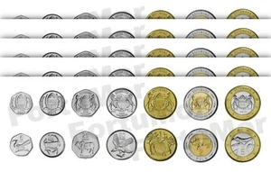 Botswana 5 (x) 7 Pcs Coin Set, 5 10 25 50 Thebe 1 2 5 Pula 2013 2016, UNC - Picture 1 of 4