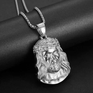 Collar Colgante Hombre Acero Inoxidable Cara Jesucristo Color Plata 2025 Nuevo - Imagen 1 de 8