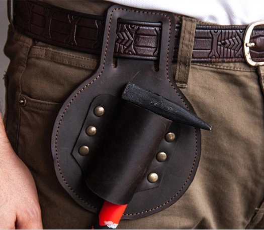 Men waist Bag belt hatchet Hammer axe tool holder case Cow Leather coffee Q8 - Image 1 of 4