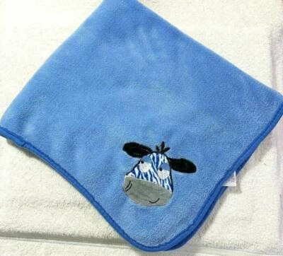 NUBY Fleece Baby Blanket Blue Zebra Head 30" x 30" Very Soft - Image 1 of 4