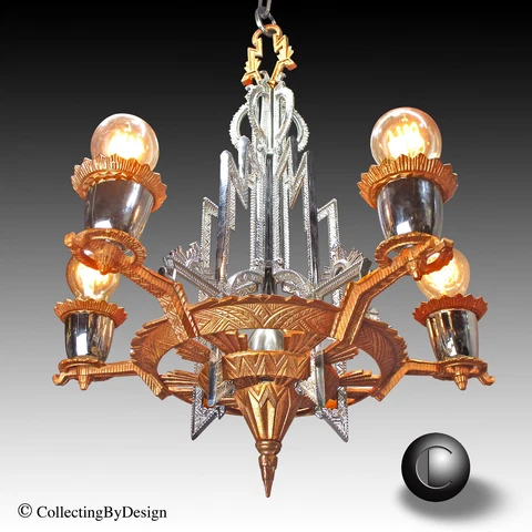 VTG Historic Chrysler Building Era Skyscraper Deco Chandelier c.1930  RESTORED Cover