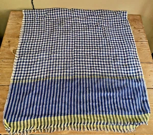 Bufanda a cuadros tejida a cuadros azul amarillo hecha a mano para correr Vietnam arte popular - Imagen 1 de 6