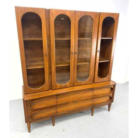 Mid Century Teak Buffet and Hutch Atrributed To Pulaski Cover