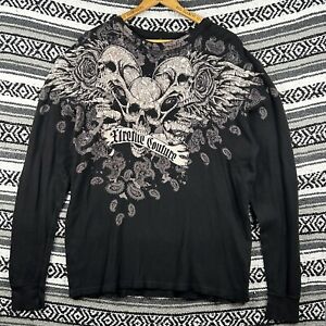 Xtreme Couture by Affliction Men's Thermal Shirt Cross Skulls Angel Wings Sz XXL