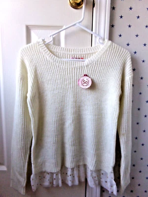 NEW FLAW GOLD Star Sweater Size 12 Tulle Ivory Off-White Tinsel Weave SO Girls - Image 1 of 4