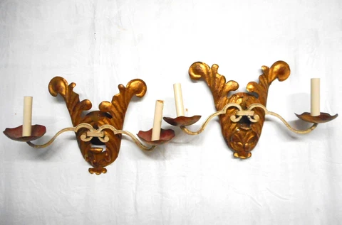 Pair of Painted Tole Sconces For Restoration Metal Arms Cover