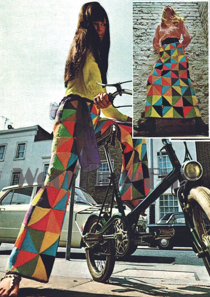 Knitting Pattern Lady's 60s/70s Patchwork Flared Trousers & Skirt. Boho/Hippy - Image 1 of 1