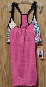 ZeroXposur Damen Rüschen Tankini Schwimm Oberteil Pink/Tropical Print, Größe M - Bild 1 von 4