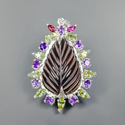 Handmade 28ct+ Natural Smoky Quartz Pendant 925 Sterling Silver  /NP49525 - Image 1 of 4