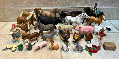 Schleich Realista Granero Rancho Animales Lote de 30 Figuras Juguetes Caballos Ponis Foto 1 de 4