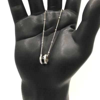 Brighton Necklace Crystal & Black Enamel Bead Pendant Minimalist Silver Plate - Image 1 of 4