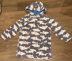 Mini Boden Gray/white Shark Hooded Swim Coverup Terry cloth Pocket  Size 5-6 - Picture 1 of 7