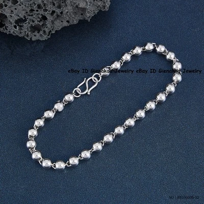 Pure Pt950 Platinum 950 Chain 4.9mmW Glossy Round Beads Bracelet 10.1g/7.5in - Image 1 of 3