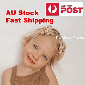 Set of 2 Earthy tone floral baby girl toddler bow hair clip set beige sienna - Picture 1 of 15