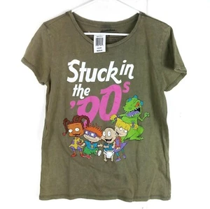 Rugrats Stuck in the 90s Tee Juniors M Nickelodeon Cartoon Olive Green Shirt - Picture 1 of 4