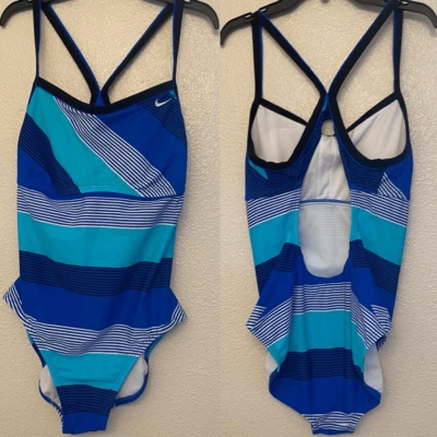 Fato de banho Nike listrado azul marinho costas cruzadas peça única 14 - Imagem 1 de 4
