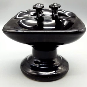 Vintage Art Deco Solid Glossy Black Pedestal Sink Dish Catch All, Sponge, Soap.. - Picture 1 of 12