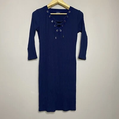 Polo Ralph Lauren Navy Blue Ribbed V Neck Midi Dress Size M - Image 1 of 4