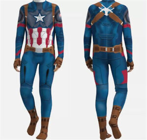 Captain America Costume Cosplay Jumpsuit Halloween Zentai Adult/Kids Cosplay