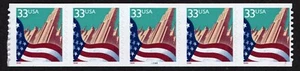 UNITED STATES, SCOTT # 3281, COIL STRIP OF 5 PNC # 4444A LARGE DATE, FLAG & CITY - Picture 1 of 1