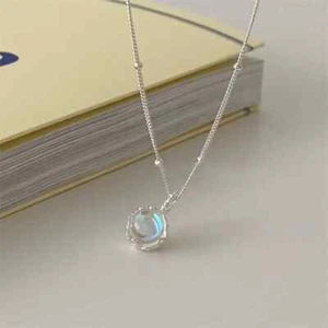 Genuine 925 Sterling Silver Moonstone Necklace with Round White Pendant BOXED - Picture 1 of 7