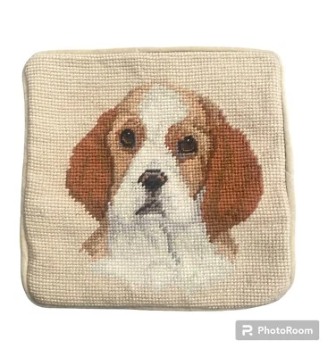 vintage Needlepoint cushion cover Dog 20x20cm-138 - Image 1 of 4