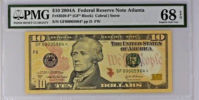 2004A $10 Federal Reserve *STAR* note-fr.2039-F*-(9,600 print run) PMG 68EPQ - Image 1 of 4