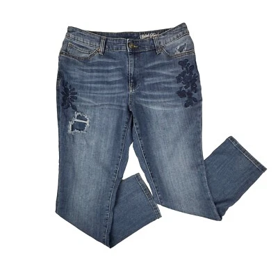 Faded Glory Women’s Jeans Size 10 Blue Denim Embroidered Floral Distressed - Image 1 of 4