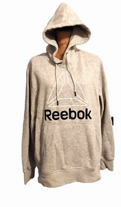 REEBOK Men's M Gray Pullover Hoodie Front Pocket Long Sleeve Big Logo Spell Out - Picture 1 of 3