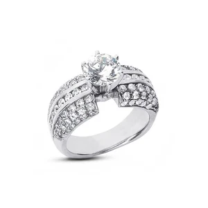 5.35 Carat F-VS2 Round Cut Natural Certified Diamonds 14k Gold Side Stone Ring - Picture 1 of 6