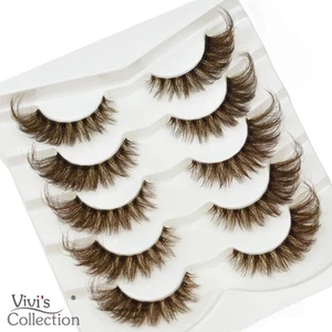 False Lashes Eyelashes Wispy Cat Eye Brown Long Fluffy Lifted Winged Fluttery - Picture 1 of 5