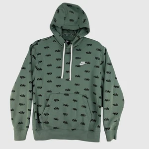 Nike Green Pullover Hoodie With Logo Print & Drawstring Hood Mens M - Picture 1 of 8