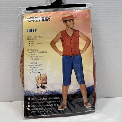 Netflix One Piece Monkey D. Luffy Child Costume Vest Shorts Hat Medium 7 - 8 NEW - Image 1 of 4