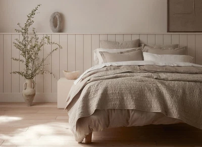 Coyuchi Channel Handstitch 100% Cotton Organic Quilt King Bedding Hazel Chambray - Image 1 of 4