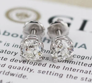 GIA Certified 18k Gold 0.88ct Old European Cut I/SI2 J/SI2 Diamond Earrings - Picture 1 of 12