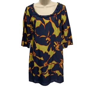 Ann Taylor Loft Bold Floral Kleid Gr. 4 Navy Gelb Orange Baumwolle Viskose Neu - Bild 1 von 8