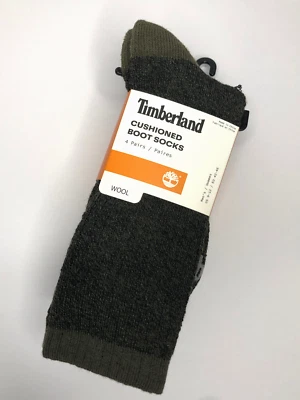 NUEVO Timberland Calcetines Bota Acolchados 4 Pares Negro/Gris/Verde PARA HOMBRES Lana Talla 9-12 Foto 1 de 3