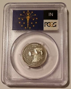 PCGS 2002 S Clad Indiana State Quarter Unc Proof PR70 DCAM Flag Label (B) - Picture 1 of 2